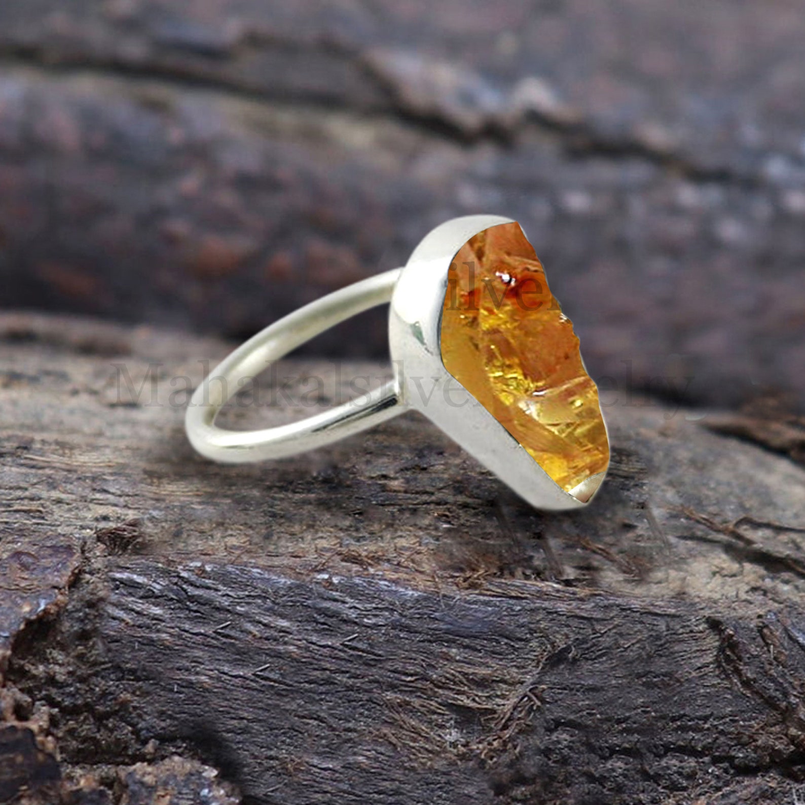 New Statement Raw Citrine Ring for Women Raw Gemstone Ring Etsy