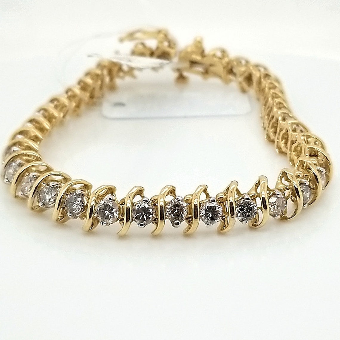 14k Yellow Gold and Diamond Bracelet | Etsy
