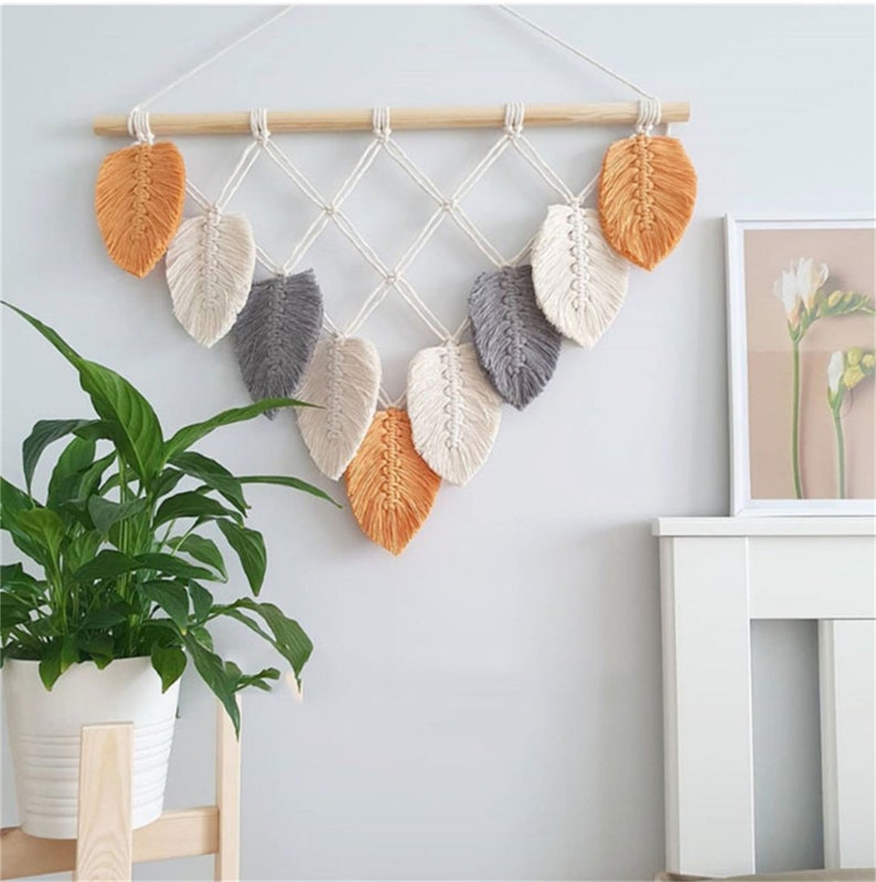 Monstera Green Leaves Macrame Wall Hanging Botanical Wall Art Etsy