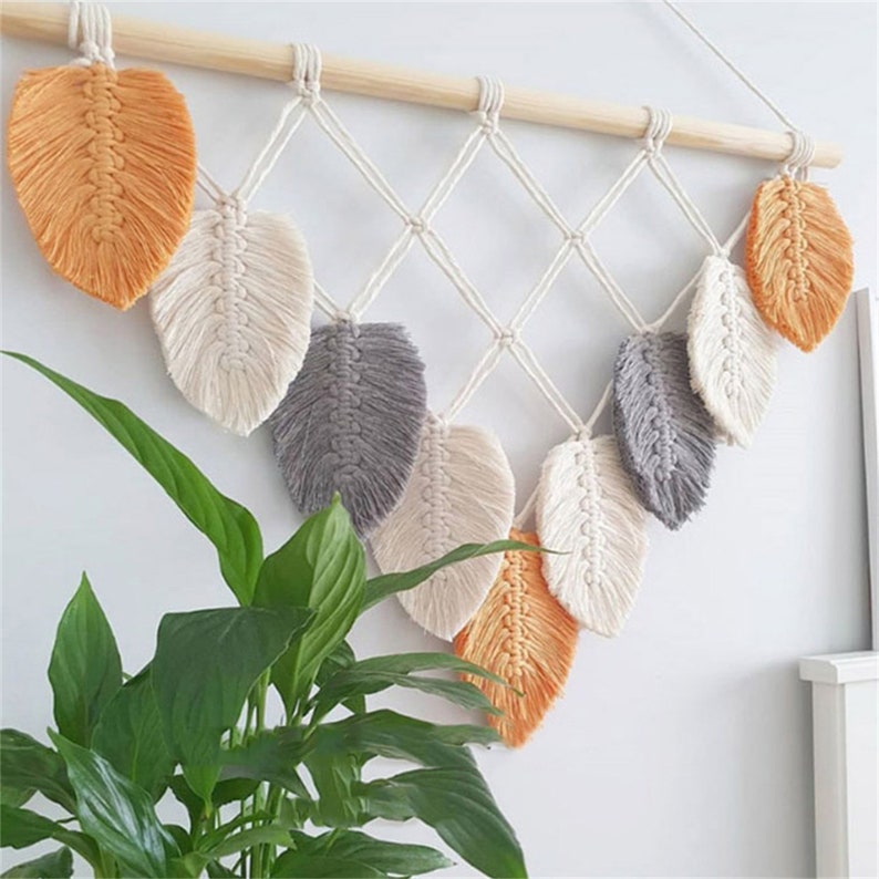 Monstera Green Leaves Macrame Wall Hanging Botanical Wall Art Etsy