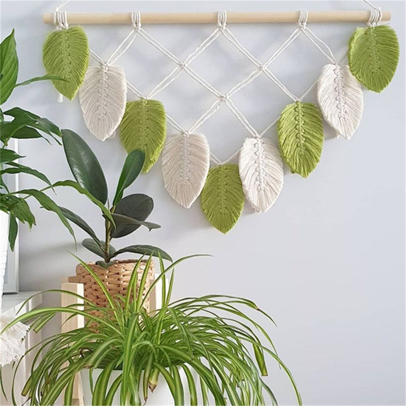 Monstera Green Leaves Macrame Wall Hanging Botanical Wall Art Etsy