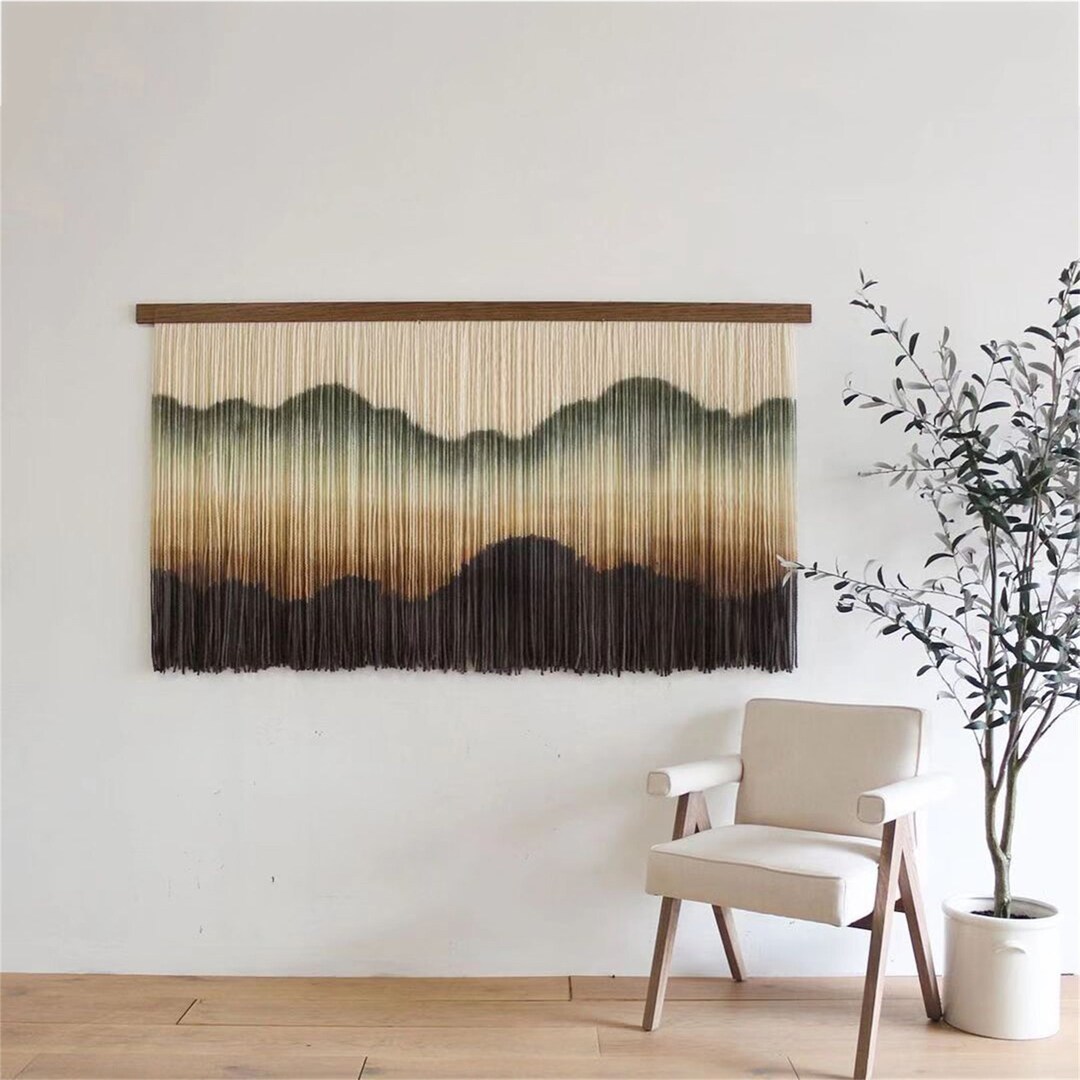 Mountain Macrame Wall Hanging, Large Hand Dyed Tapestry, Modern Fiber