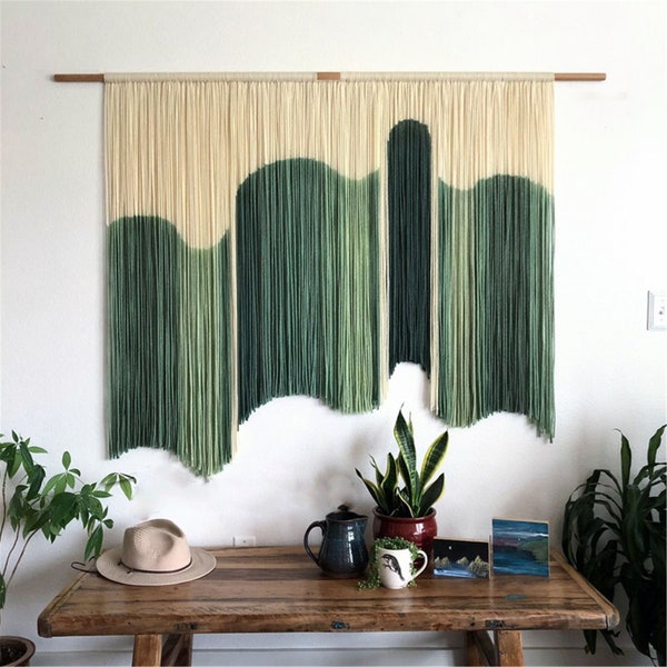 Green 3D Geometry Large Macrame Wall Hanging, Modern Dip Dye Fiber Art Tapestry, Boho Wall Decor, Wedding Backdrop Decor, Customizable