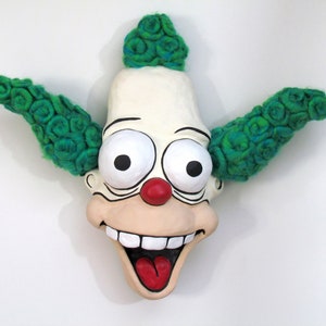 Krusty the Clown Inspired Face Sculpture 17X17 Wall Hanger The Simpsons image 1
