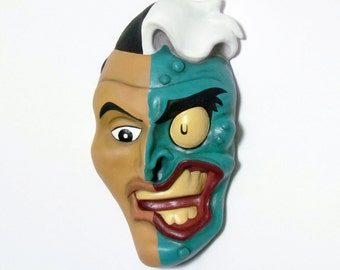 Two-Face Clay sculpture wall hanger Handmade