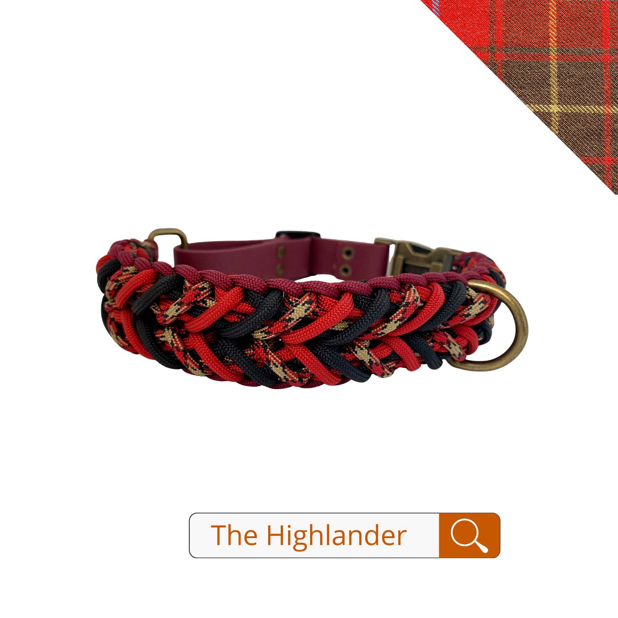 Réglable, Highlander Designer Dog Collar, Paracord 500 Lll. Clip Latéral en Laiton Antique ou Boucle