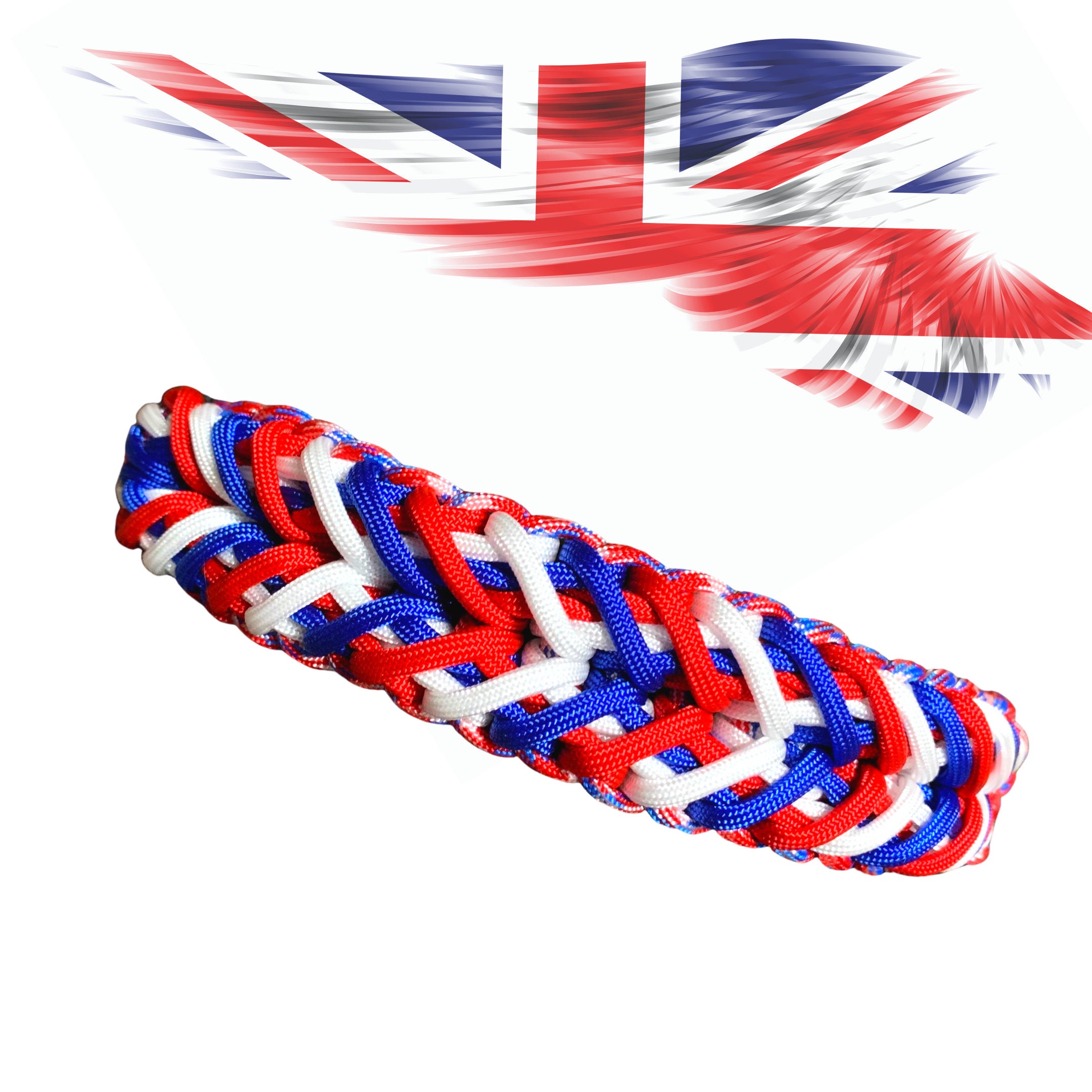 Réglable, Col de Chien Rouge/Blanc/Bleu, Paracord. Clip Latéral ou Boucle Ceinture. 36-60cm. Très Fo