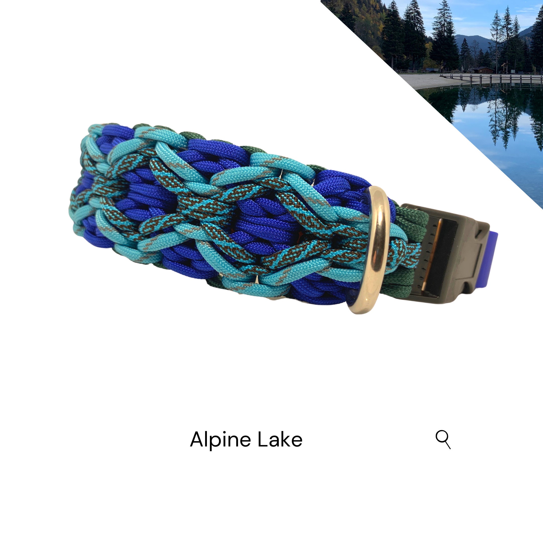Collier de Chien Concepteur Lac Alpin, Paracord, Réfléchissant. Preuve Très Forte et Puante