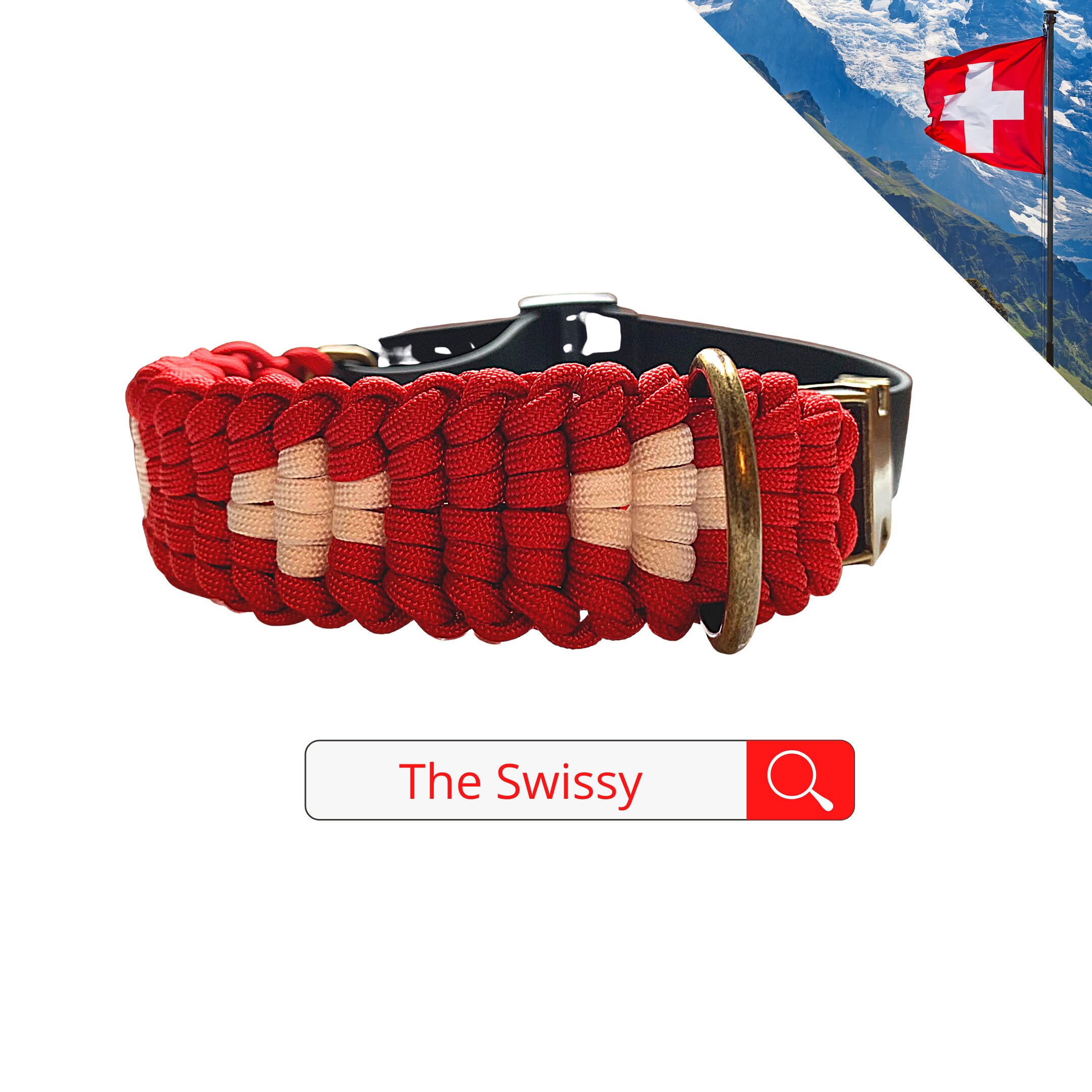 Collier Pour Chien Swiss Flag Designer, Paracord 500 Lll. Très Fort et Résistant Aux Intempéries.