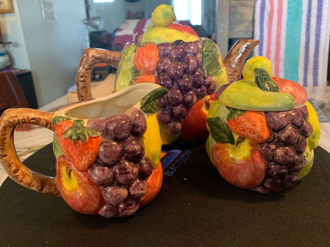 Pottery Barn Japan 3d Fruit Teapot, Creamer, Sugar Bowl Etsy