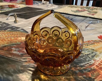 Moon and Stars Amber Split Handle Basket by L E Smith