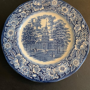 Liberty Blue dinner plates. Independence Hall