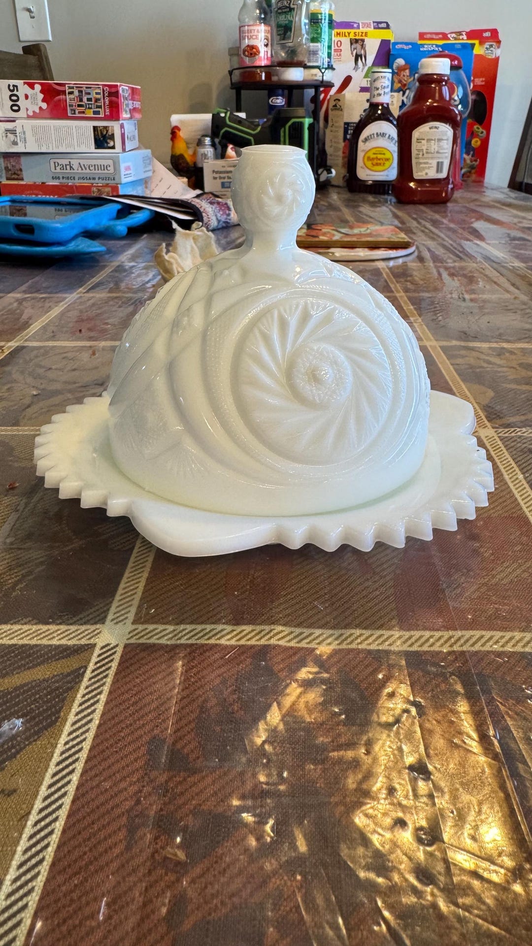 Kemple Milk Glass Aztec Pinwheel Pattern Covered Round Butter Dish - Etsy
