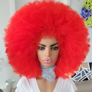 READY TO sHIP TODAY--Full Afro kinky Wig 100% Handmade Natural 4c Hair Afro Kinky curly Wig in Bright Red also available in other colors