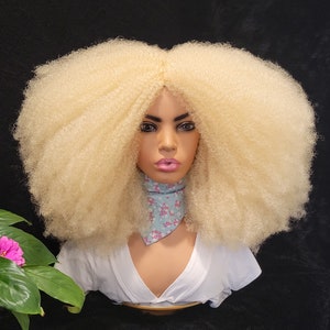 Super full Afro kinky Wig 100% Handmade Natural 4c Hair Afro Kinky Wig.Displayed color Blonde 613