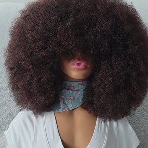 Afro kinky Wig, Handmade Natural looking full 4c Hair Afro Kinky Wig. Col is WineBrown