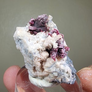 Erythrite on Calcite - Bou Azzer, Morocco - 3×2×1.5 cm