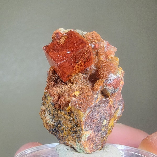 Vibrant Red Fluorite Embrace on Quartz - Exceptional Mineral Specimen - 3x2.5x2.5 cm, Sidi Said Mining, Midelt, Morocco