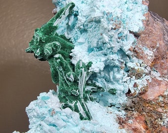 Malachite Stalactites on Chrysocolla - Museum Quality, 15x9x5 cm, Bou Azzer, Morocco