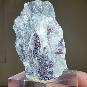 Proustite on Calcite - Bouismas Mine, Bou Azzer, Morocco