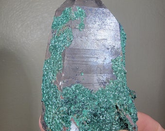 Malachite on Quartz - Tazalaght, Morocco - 8.5×6.5×5 cm - Weight: 385g