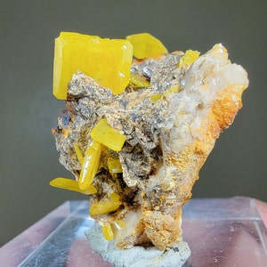 Gemmy Yellow Wulfenites Crystals on Dolomite - Touissit, Oujda, Morocco - 3.5×3.5×2.5 cm