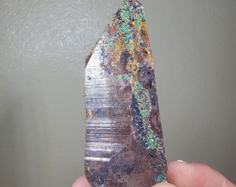 Malachite on Smoky Quartz - Tazalaght, Morocco - 8.5×3.5×2.5 cm