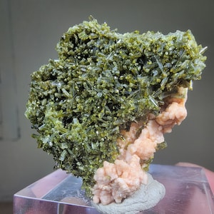 Epidote with Orange Dolomite - Imilchil, Midelt Province, Morocco - 4×3.5×1.5 cm