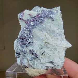 Proustite on Calcite - Bouismas Mine, Bou Azzer, Morocco