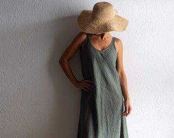Sommerliches Leinenkleid, minimalistisches und lässiges Kleid.