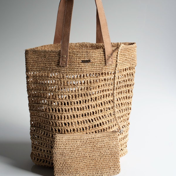 Cesta, bolso artesanal de rafia, bolso mujer, bolso verano, natural, tejido a mano,  hecho en Madagascar, bolso de hombro, bolso de paja