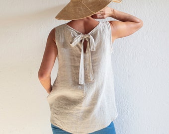 Linen top with hollow sleeves. Linen blouse for women.