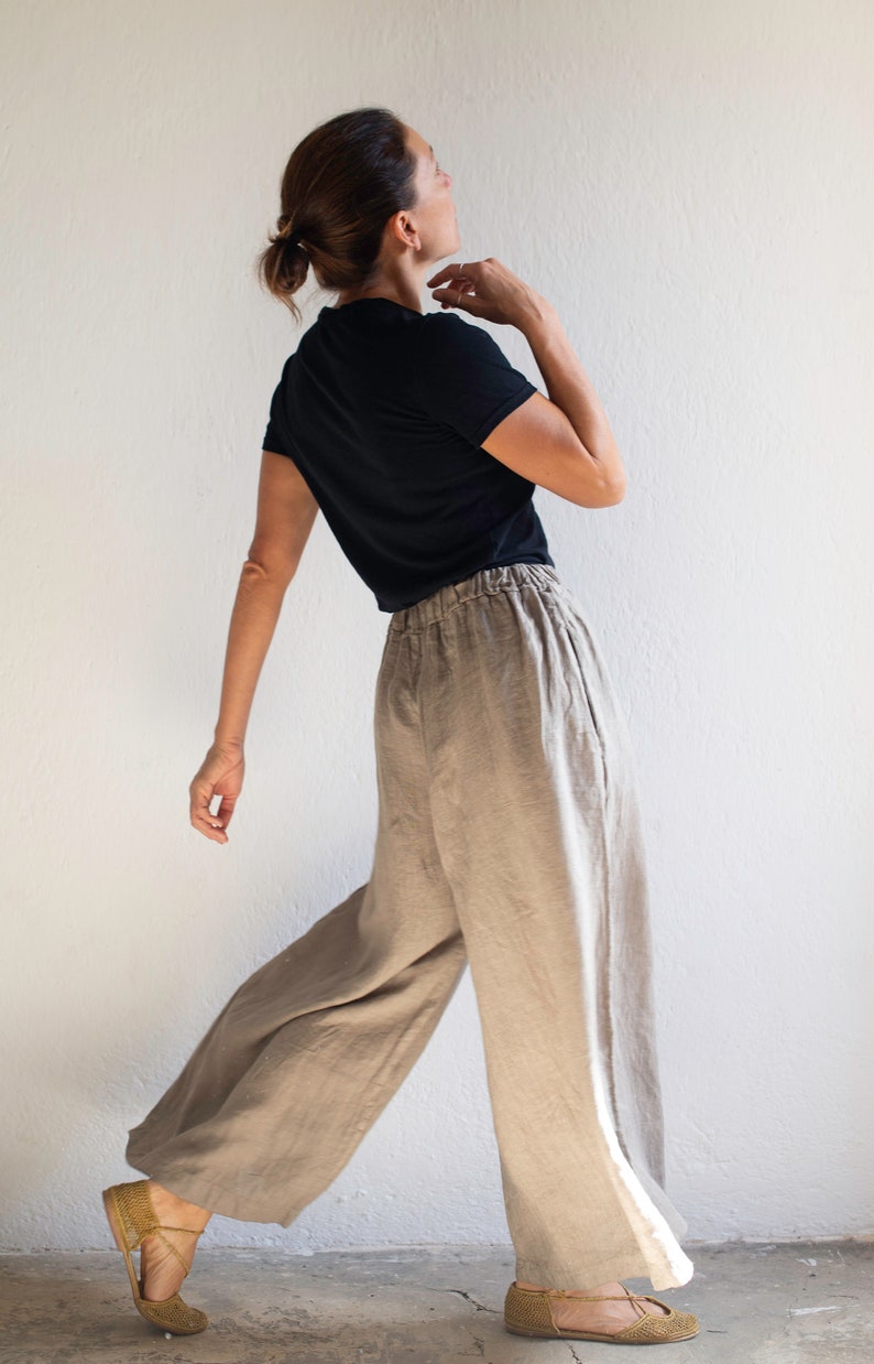 Wide linen pants, women linen trousers. Gray