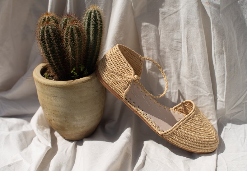 Handmade raffia sandals, summer sandals, women's summer shoes, beach shoes, ballerinas, Moroccan sandals, Roman sandals, mules image 1