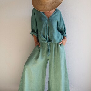 Wide linen pants, women linen trousers. image 1