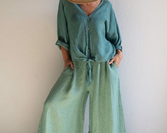 Wide linen pants, women linen trousers.