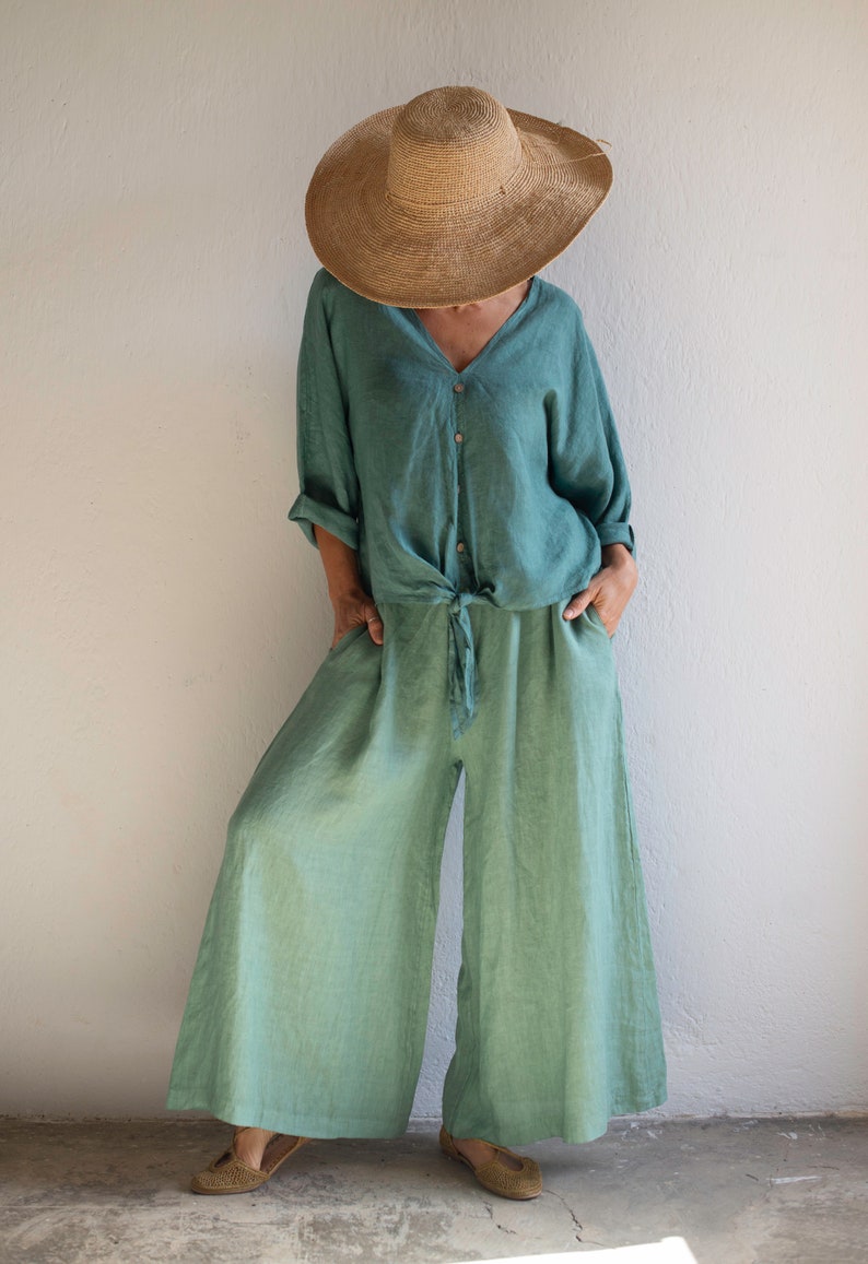 Wide linen pants, women linen trousers. image 1