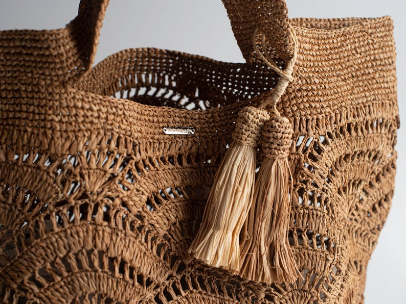 Bolso artesanal de rafia, bolso mujer, bolso verano, natural, tejido a mano, hecho en Madagascar, bolso de hombro, bolso de paja imagen 7