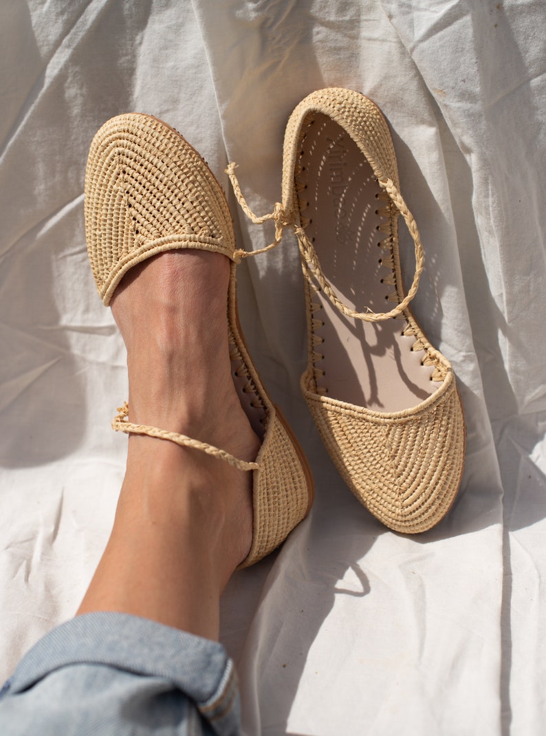 Handmade raffia sandals, summer sandals, women's summer shoes, beach shoes, ballerinas, Moroccan sandals, Roman sandals, mules image 4