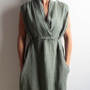 Long linen dress with chinese style neckline image 3