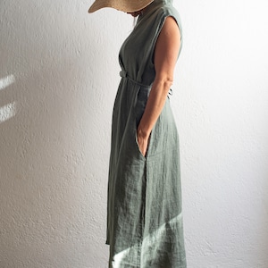 Long linen dress with chinese style neckline image 2