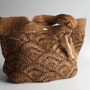 Handmade raffia bag, women's bag, summer bag, natural, hand-woven, made in Madagascar, shoulder bag, straw bag tostado