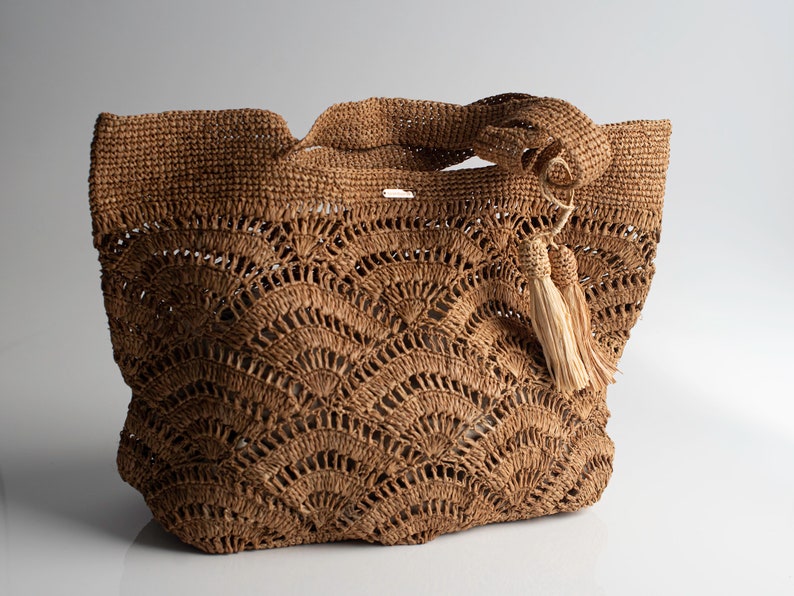 Handmade raffia bag, women's bag, summer bag, natural, hand-woven, made in Madagascar, shoulder bag, straw bag tostado