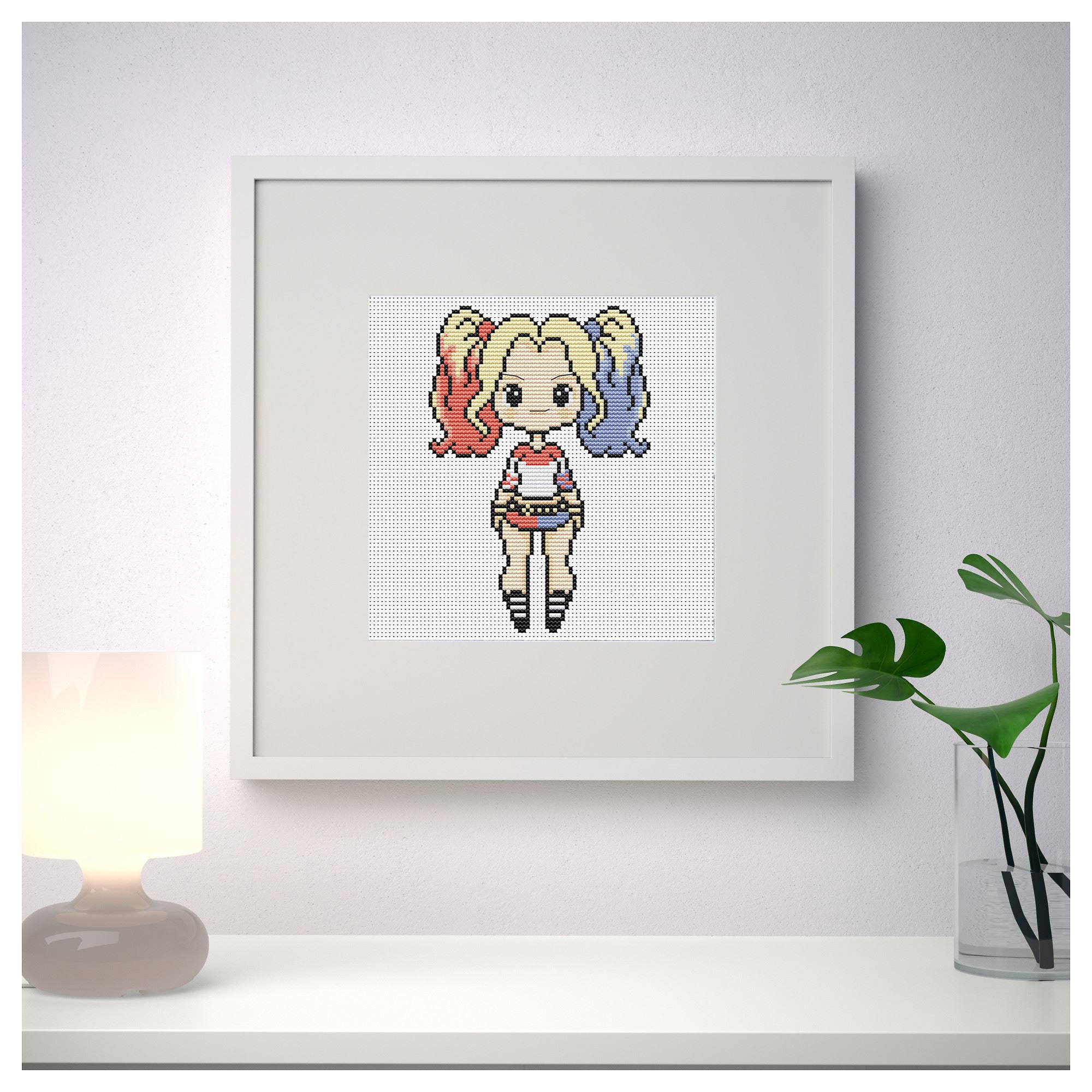 Harley Quinn chibi cross stitch pattern pdf DC Comics Cross Etsy