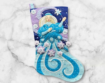 Handmade Felt Christmas Stocking: Snow Princess Holiday Decor