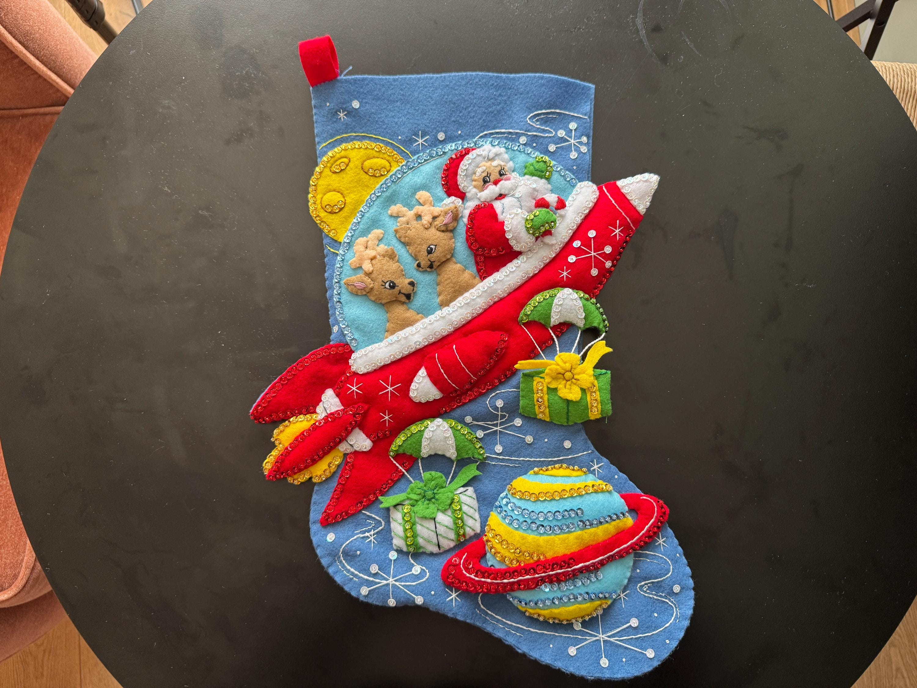Handmade Rocketship Santa Christmas Stocking: Personalized Felt Holiday ...