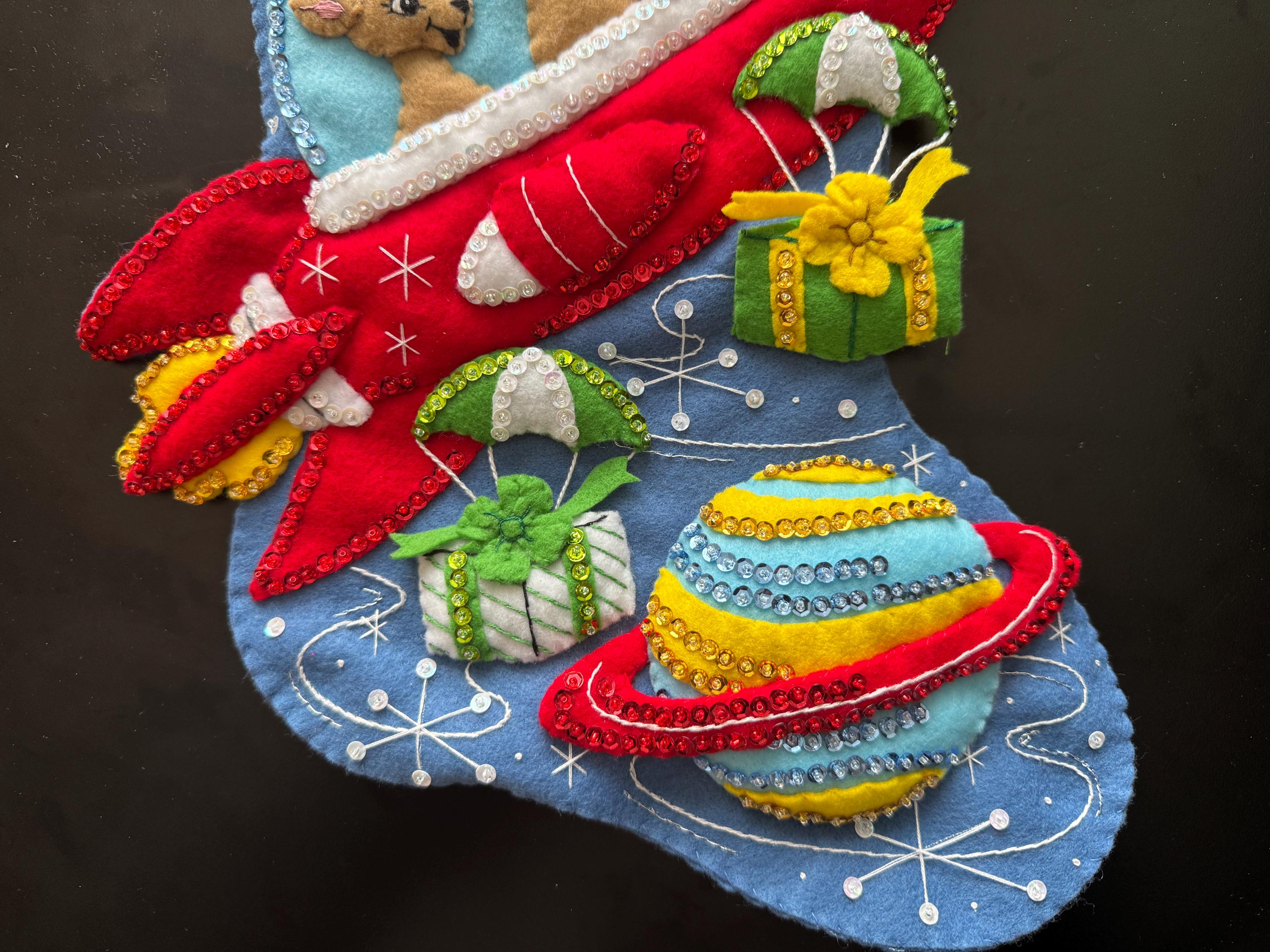 Handmade Rocketship Santa Christmas Stocking: Personalized Felt Holiday ...