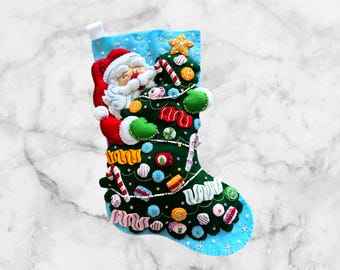 Handmade Felt Christmas Stocking: Santa's Candy Christmas, Personalized Holiday Decor