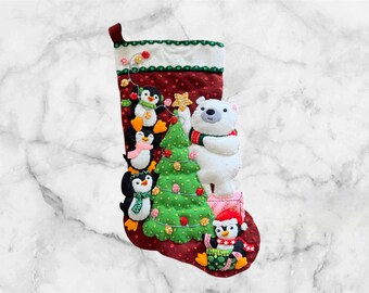 Handmade Felt Christmas Stocking: Artic Tree, Personalized Holiday Decor