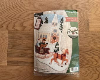 Handmade Bucilla Felt Christmas Stocking: Dashing Through The Snow